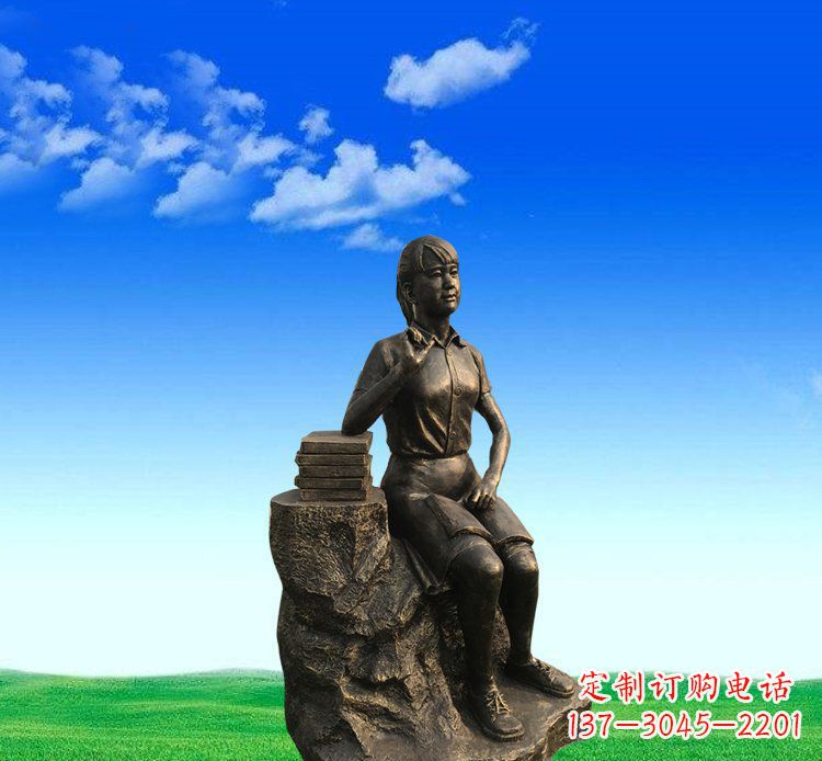 淄博广场铜雕美女休息人物雕塑 (2)