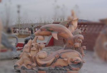 淄博海豚海浪石雕，精美艺术品