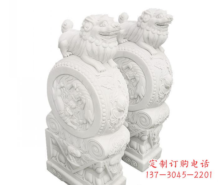 淄博汉白玉抱鼓石招财石门墩