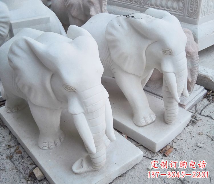 淄博艺术精品-汉白玉动物大象雕塑
