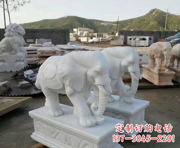 淄博汉白玉吉祥如意大象门口石雕 (2)