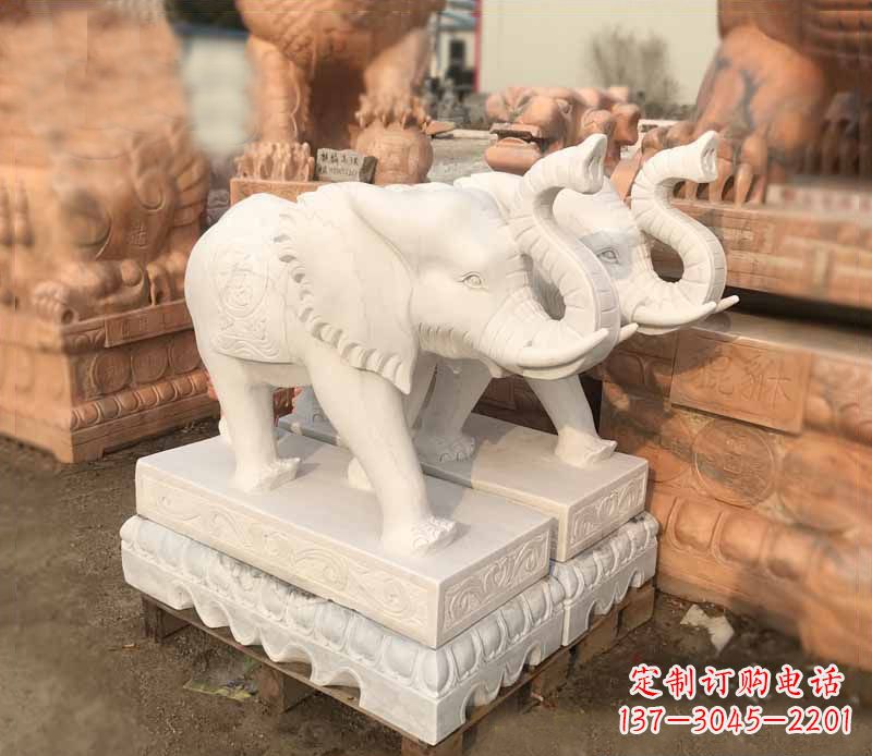 淄博雕刻睿智的大象-定制门口镇宅招财石雕