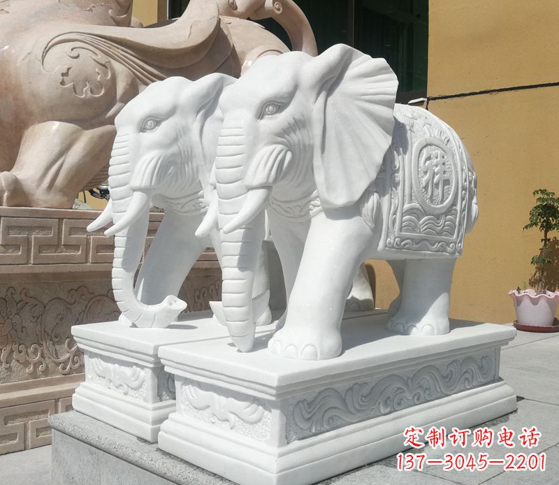 淄博属于你的祝福——汉白玉吉祥如意门口招财大象雕塑