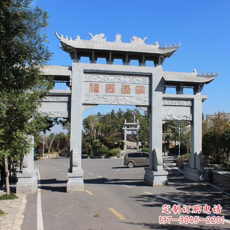 淄博汉白玉景区入库石雕牌坊