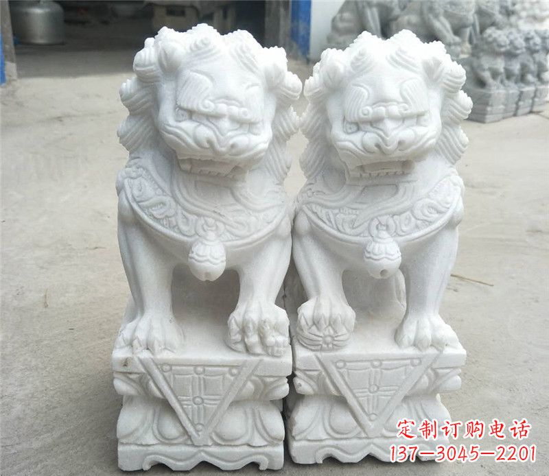 淄博定制精美的汉白玉酒店吉祥狮子门墩