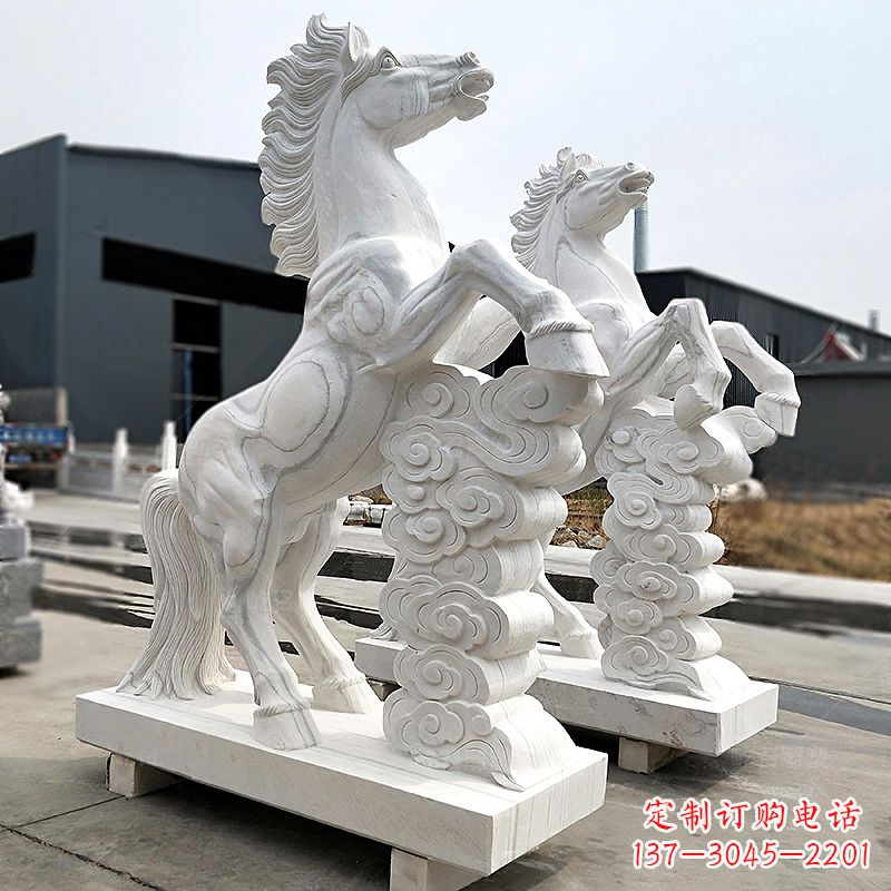 淄博精美马踏祥云石雕,栩栩如生