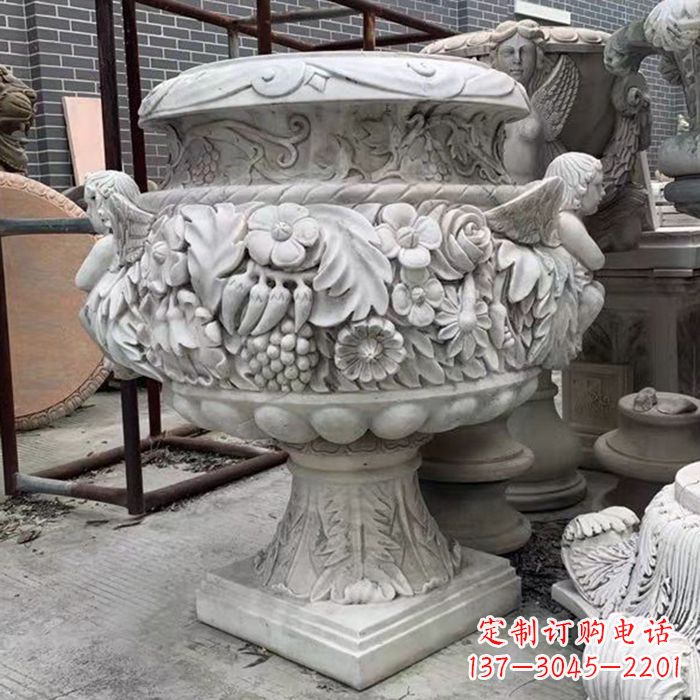 淄博汉白玉欧式人物花盆石雕