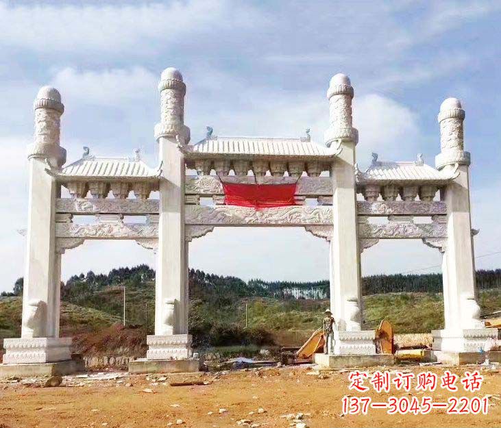淄博汉白玉三门牌坊石雕