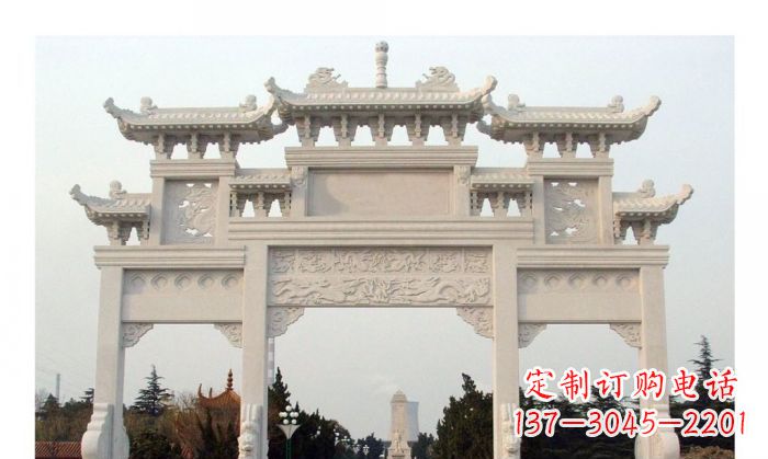 淄博汉白玉三门石雕牌坊