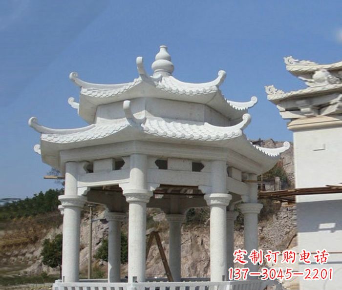 淄博精美汉白玉双层石凉亭雕塑