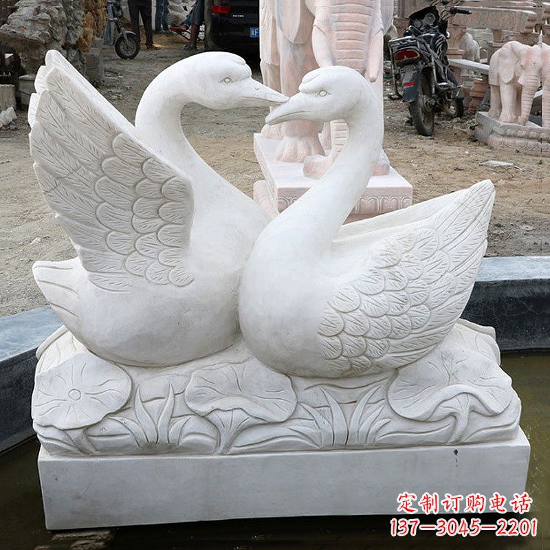 淄博精美绝伦的汉白玉天鹅石雕塑