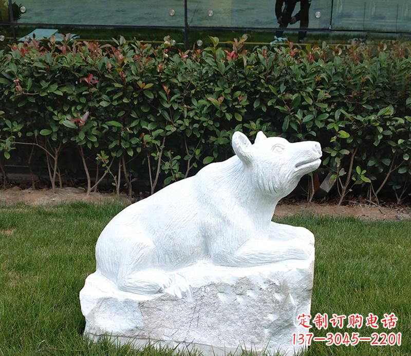 淄博唯美可爱的汉白玉小区动物熊雕塑