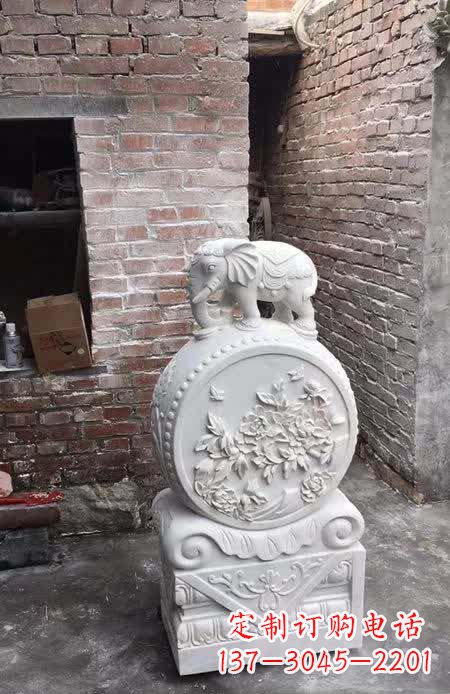 淄博汉白玉小象抱鼓石雕塑之美