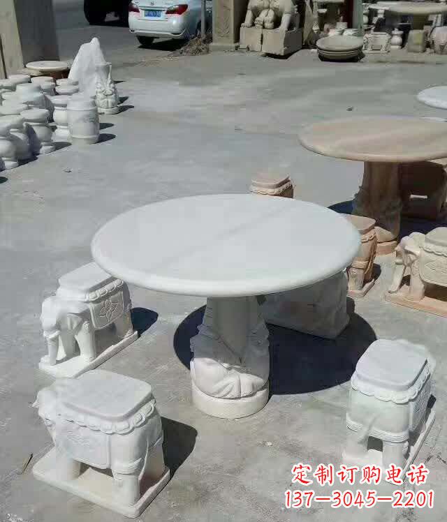 淄博百变汉白玉圆形石桌凳,让家居更具格调