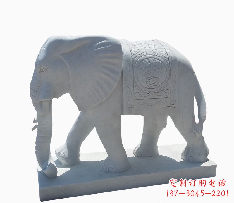 淄博桃花开,当铺金,汉白玉大象雕塑,吉祥引财