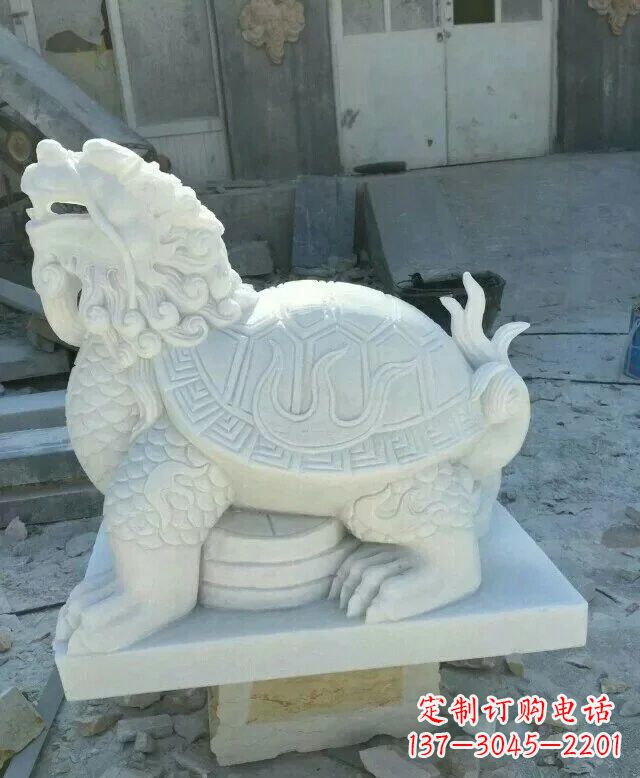 淄博汉白玉招财龙龟石雕