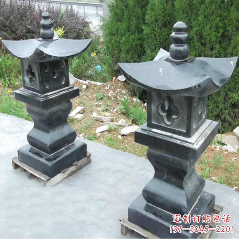 淄博黑曜石材质灯笼雕塑