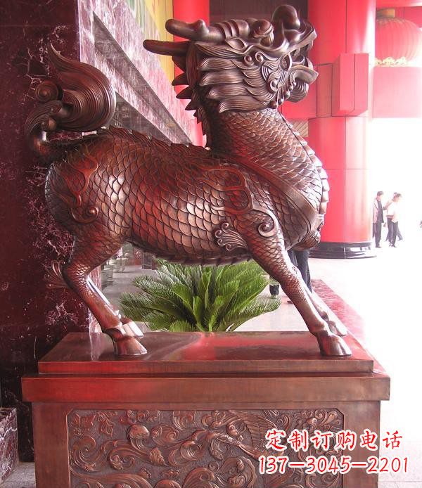 淄博红铜麒麟神兽铜雕