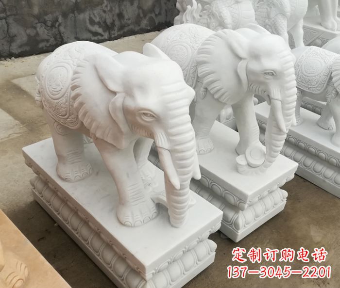 淄博吉祥如意汉白玉门口大象石雕 (2)