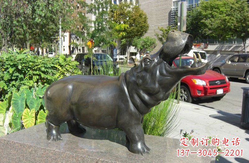 淄博街边河马铜雕