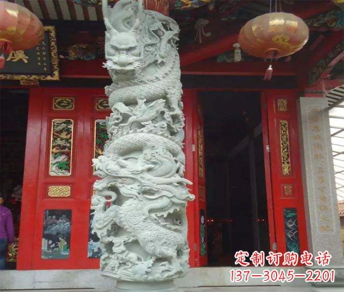 淄博精美的大理石龙柱雕塑