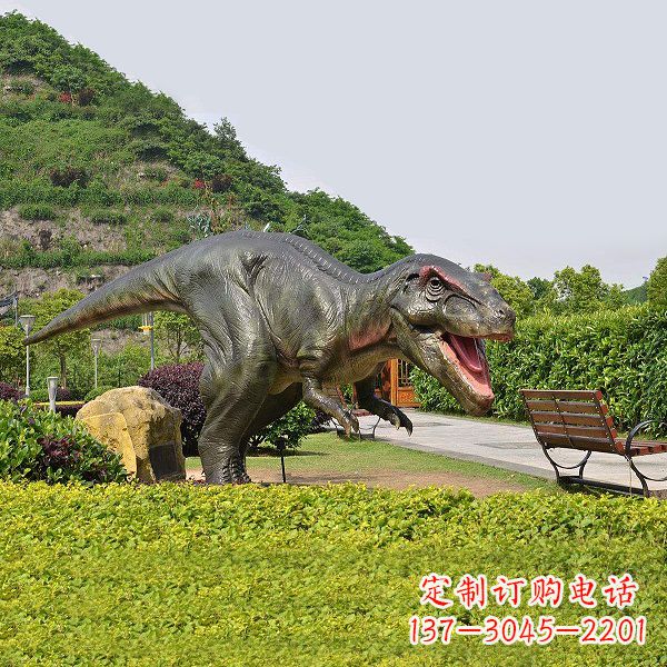 淄博景区仿真动物仿真霸王龙玻璃钢恐龙雕塑