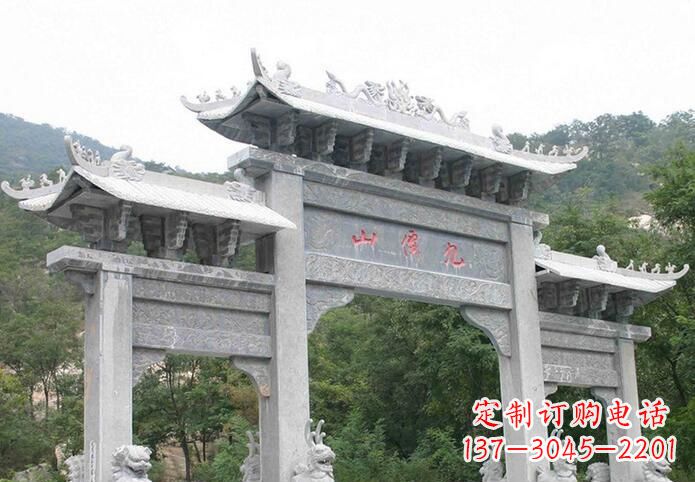 淄博三门仿古牌坊石雕,精美绝伦