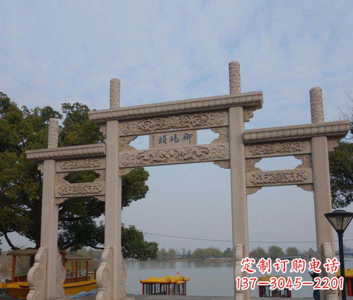 淄博景区三门古典牌坊石雕
