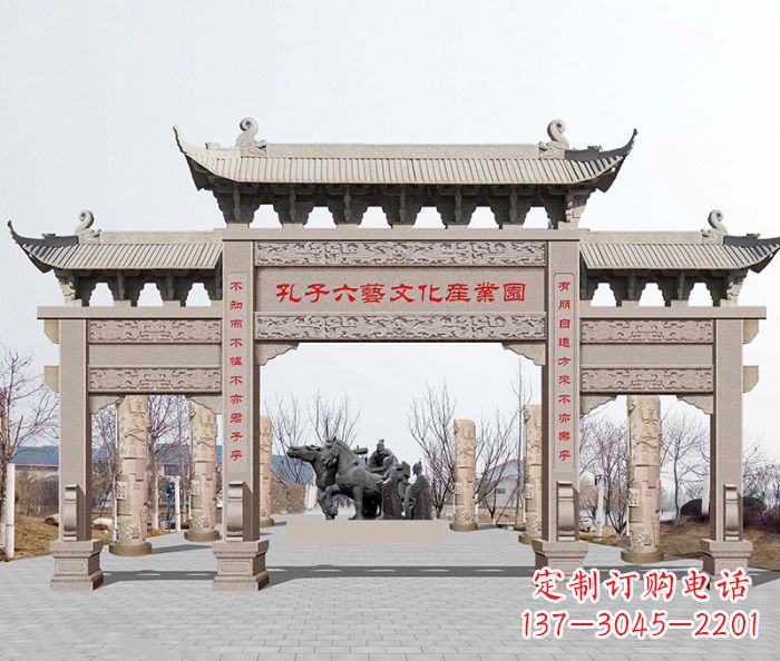淄博景区三门石雕牌坊-高质美观可靠的雕塑装置
