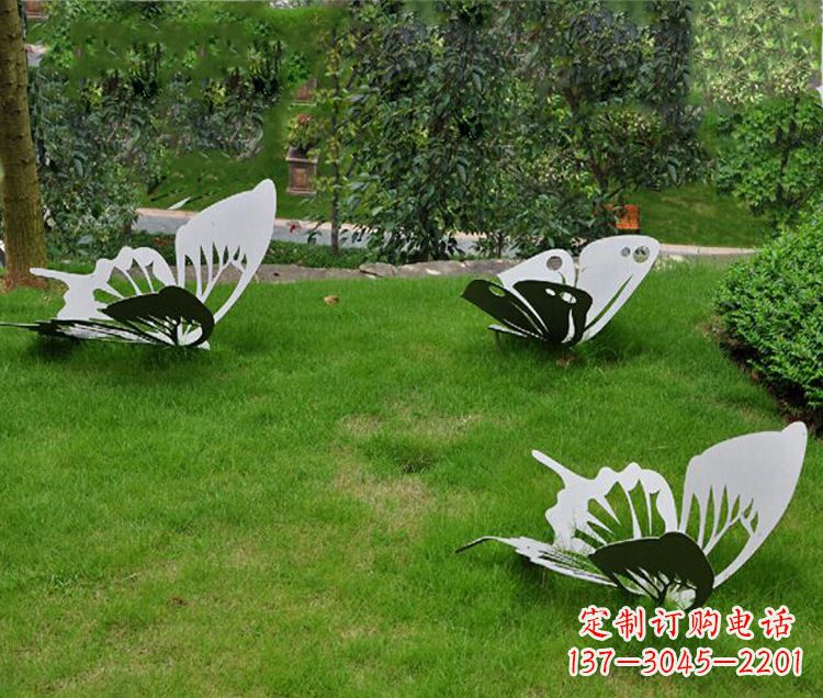 淄博镜面不锈钢蝴蝶公园草坪动物雕塑摆件