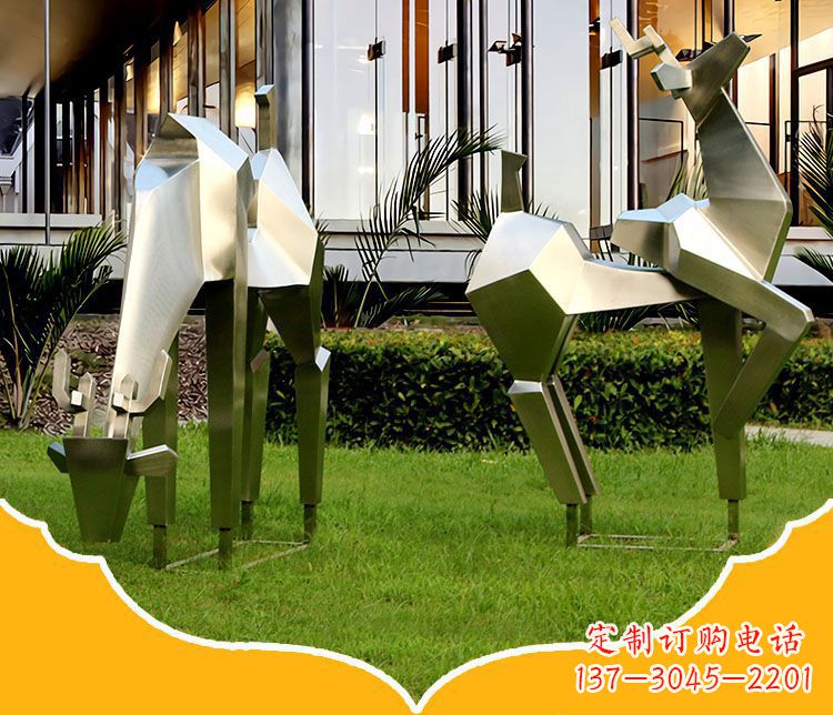 淄博镜面福鹿不锈钢雕塑