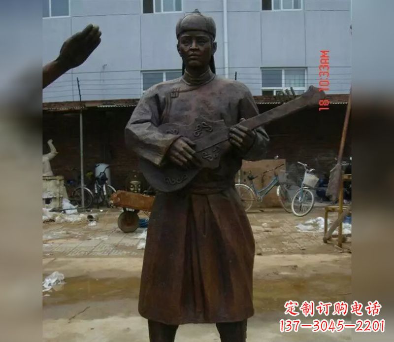 淄博蒙古族男人演奏公园人物铜雕