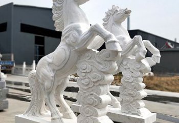 淄博精美马踏祥云石雕，栩栩如生