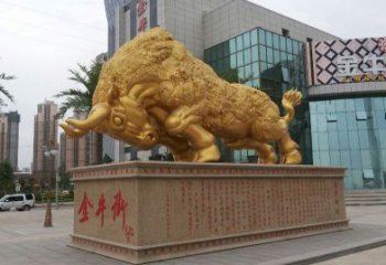 淄博鎏金开荒牛铜雕像，城市街道景观动物雕塑