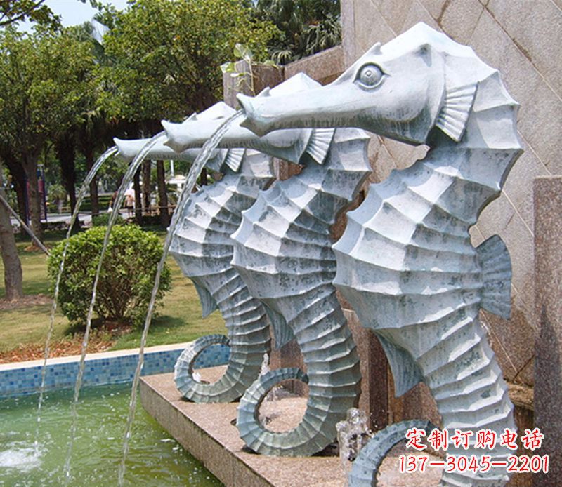 淄博喷水海马石雕,精致美观的精灵马雕塑