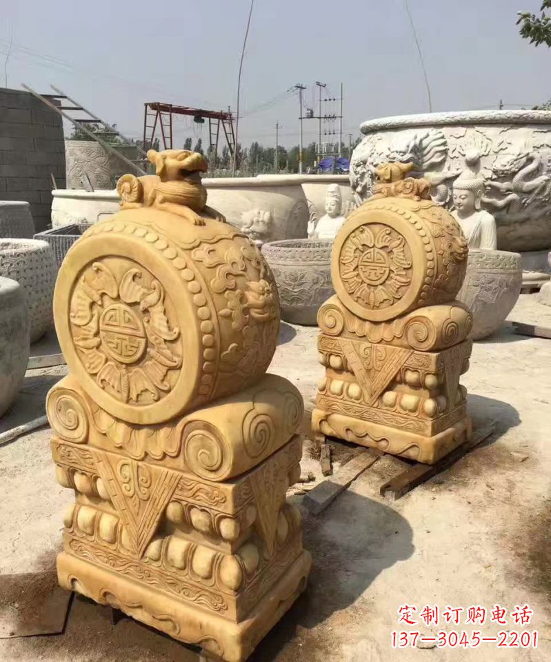 淄博福瑞貔貅抱鼓石雕塑,传承中国古老文化
