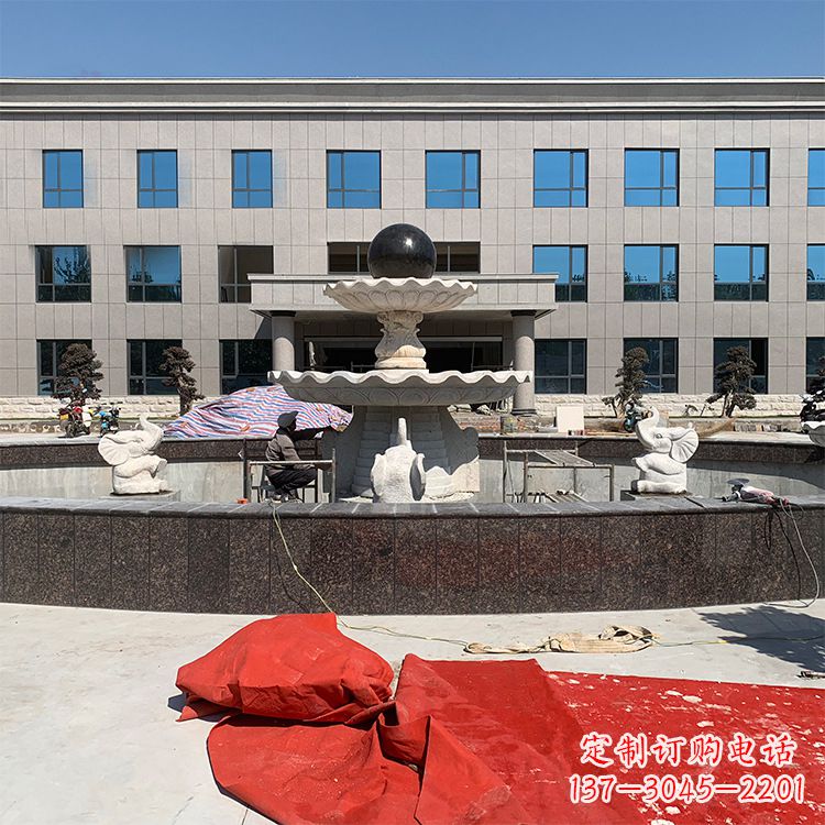 淄博企业广场招财石雕喷泉雕塑