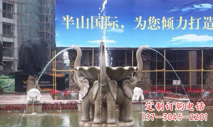 淄博室内外精美小象喷泉石雕