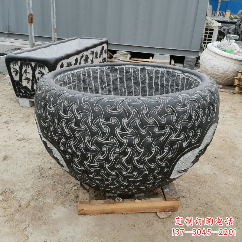 淄博青石复古风花盆雕塑