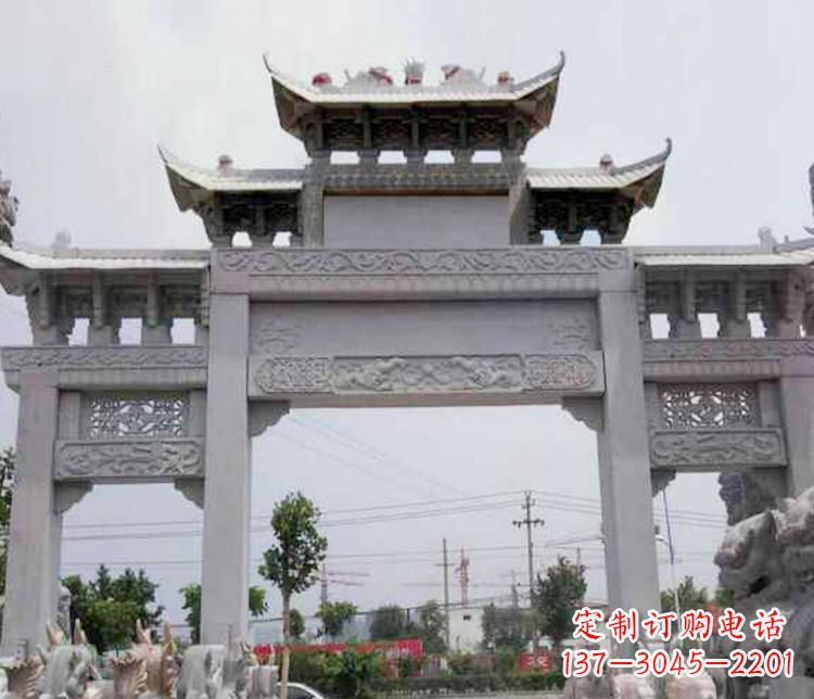 淄博中领雕塑-三门牌坊大理石石雕