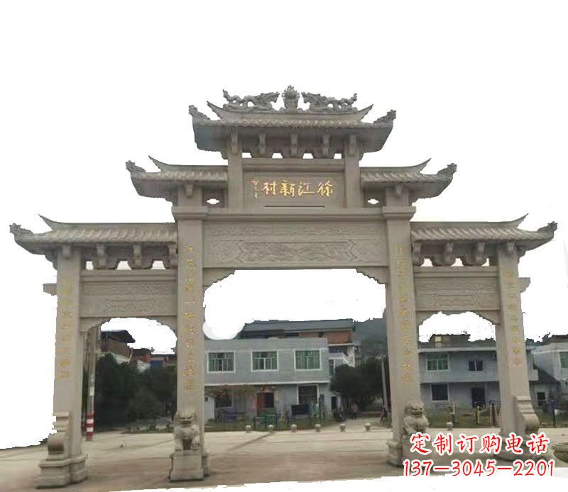 淄博三门牌坊仿古石雕,雕刻精美传承传统