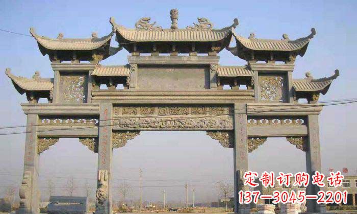 淄博特色街角石雕牌坊精致典雅的装点