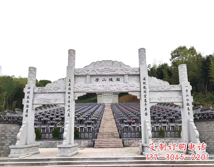 淄博精致雕刻的三门石牌坊雕塑
