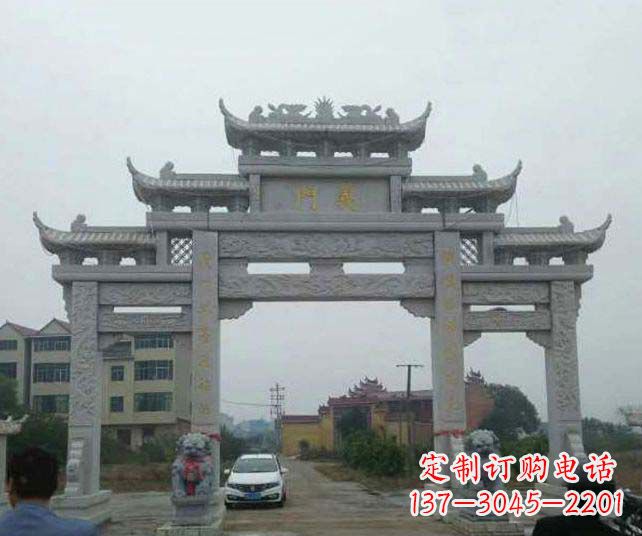 淄博三门五楼仿古牌坊石雕