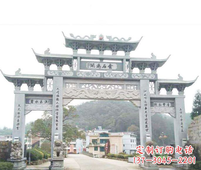 淄博三门五楼石牌坊石雕——精美精致的多层次雕刻