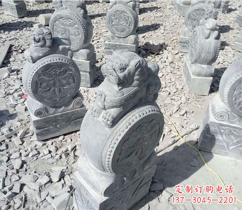 淄博狮子抱鼓石招财门墩石雕，尊贵大气典雅