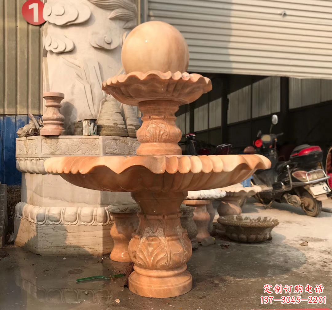 淄博石雕流水龙头喷泉风水球