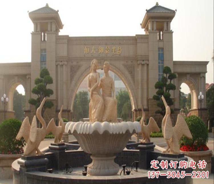 淄博石雕西方人物喷泉雕塑