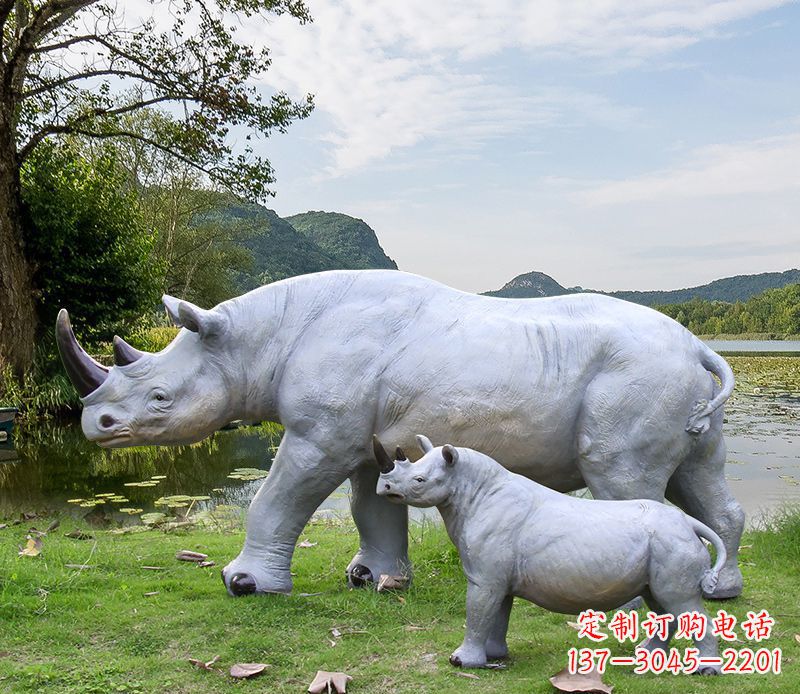 淄博石雕犀牛母子雕塑