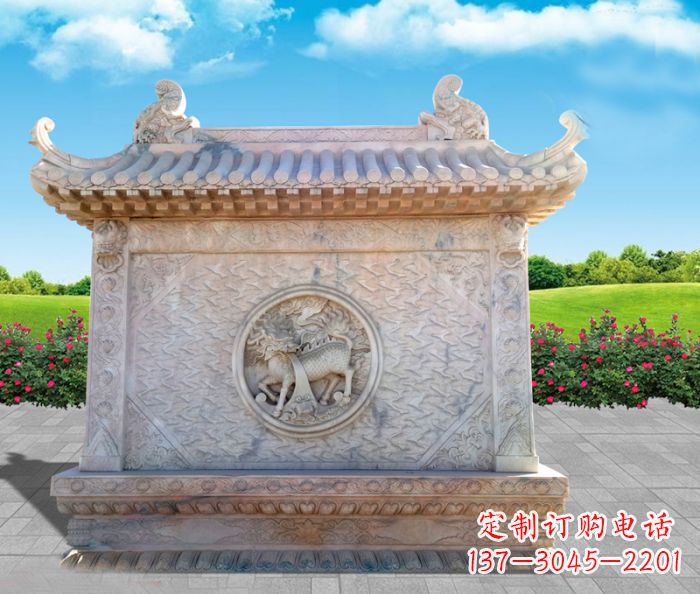 淄博石浮雕麒麟庭院影壁